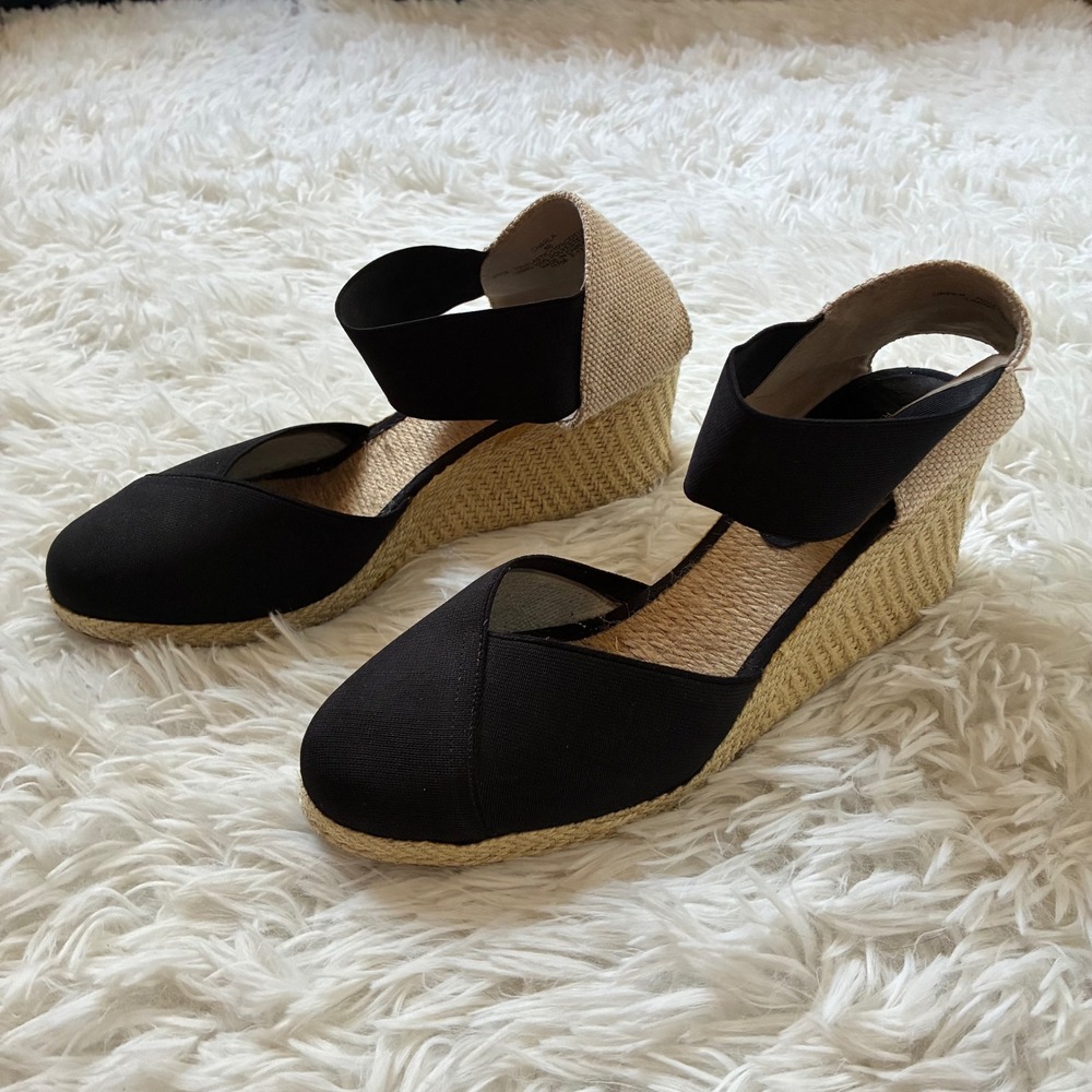 Lauren Ralph Lauren Charla Black Espadrille Wedge Sandals Womens 8B Chic Boho